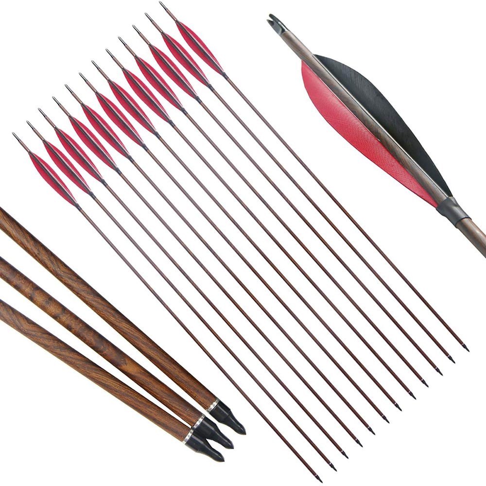 Obert 12pcs Archery Pure Carbon Arrows 30" Spine 500 with 5" Real Turkey Feathers for Hunting Recurvebow Compoundbow