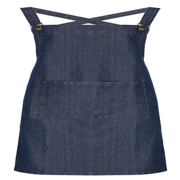 Unisex Restaurant Waiter Work Cross Back Kitchen Work Wear Barista Bib Apron Indigo Denim One Size