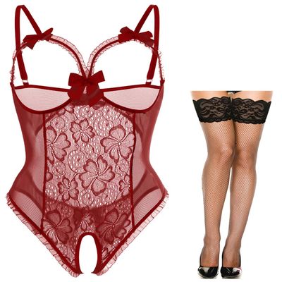 Lingerie for Women One-Piece Teddy Lingerie Sexy Bodysuit Lace Nightie S-3XL(A-Wine Red,2XL)