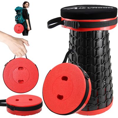 ALEVMOOM Telescoping Stool with Thick Cushion, H18.1 D10.24 Portable Collapsible More Sturdy Capacity 600Ib, Retractable Collapsible Camping Adjustable Folding Stool for Hiking Garden BBQ