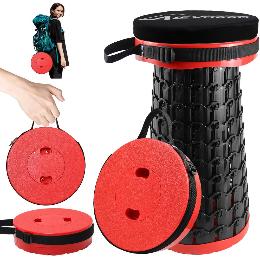 ALEVMOOM Telescoping Stool with Thick Cushion, H18.1 D10.24 Portable Collapsible More Sturdy Capacity 600Ib, Retractable Collapsible Camping Adjustable Folding Stool for Hiking Garden BBQ