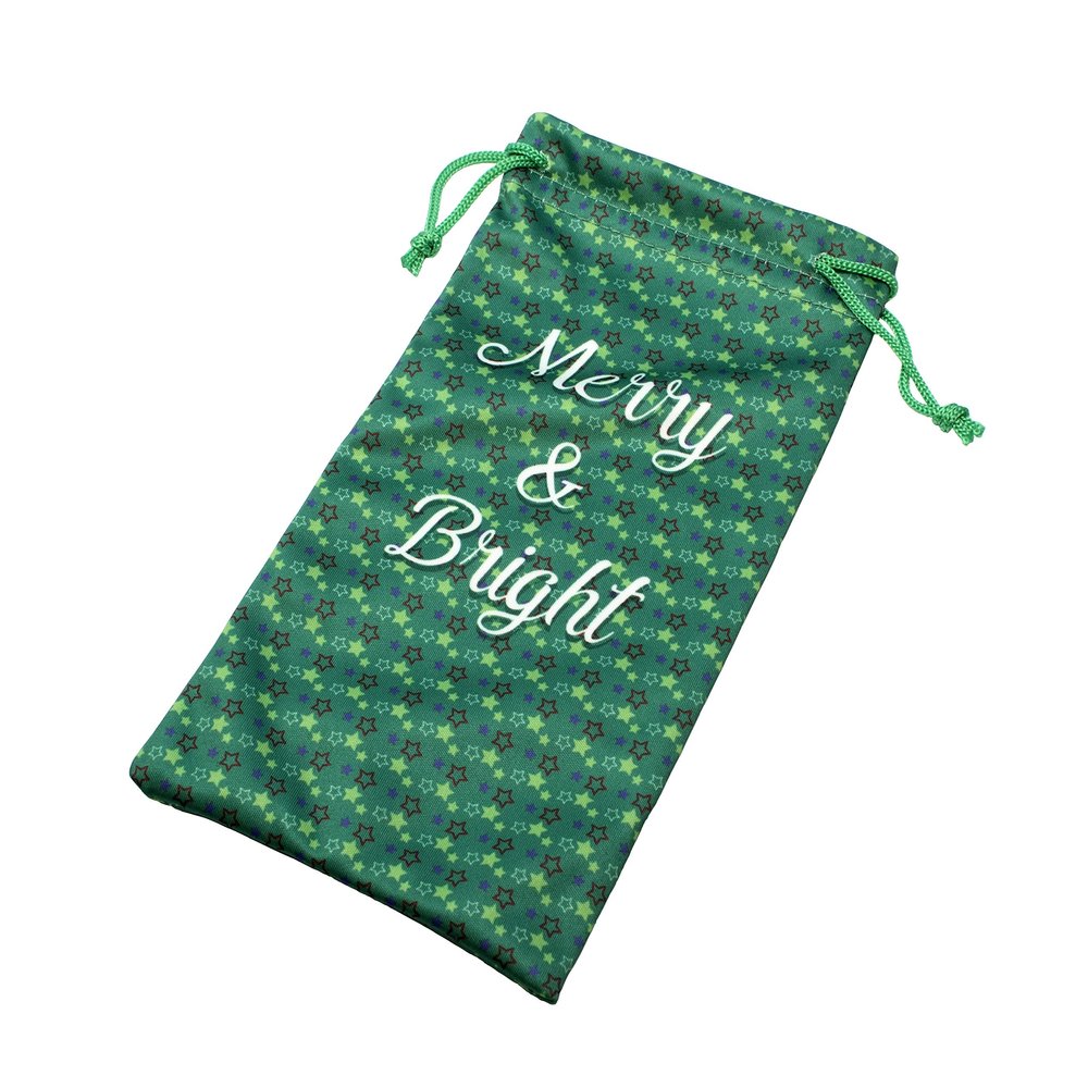 Calabria Christmas Holiday Drawstring Microfiber Eyeglass/Sunglass Soft Cases in Green-Stars
