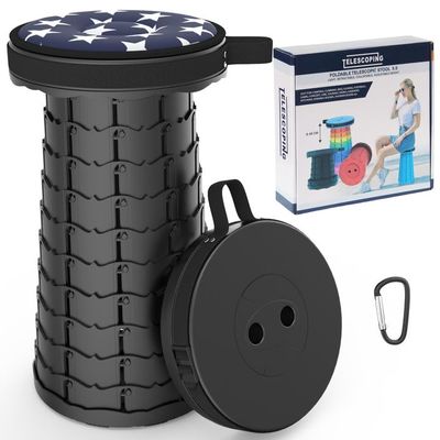 ALEVMOOM Telescoping Stool with Cushion, Collapsible Retractable More Sturdy Capacity 440Ib, Portable Camping Adjustable Folding Stool for Garden Fishing Hiking Mountain BBQ