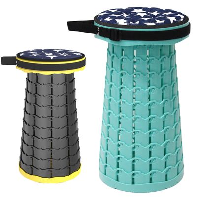 ALEVMOOM Upgraded Collapsible Stool with Thickened Cushion 18.1",600Lbs Max Weight Wider & Taller Pop Up Stool, Heavy Duty Portable Retractable Folding Chair or Travel Foot Rest for Camping Outdoors