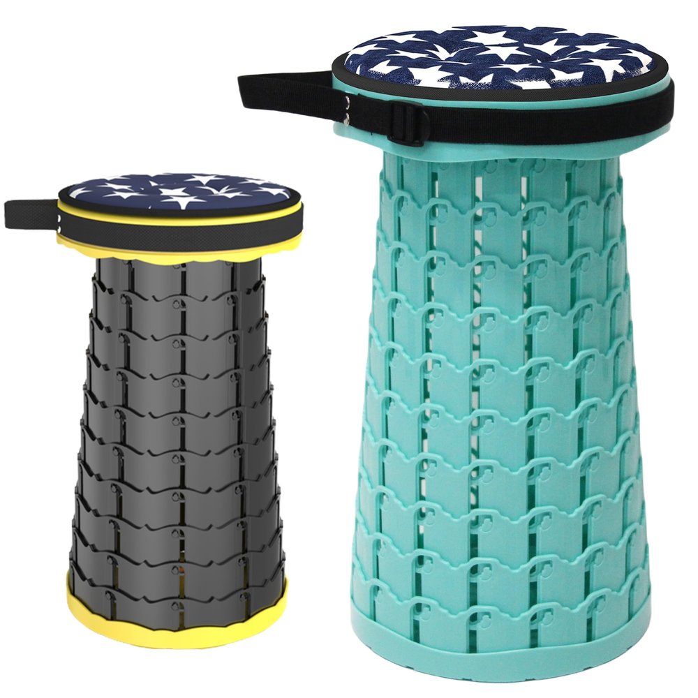 ALEVMOOM Upgraded Collapsible Stool with Thickened Cushion 18.1",600Lbs Max Weight Wider & Taller Pop Up Stool, Heavy Duty Portable Retractable Folding Chair or Travel Foot Rest for Camping Outdoors