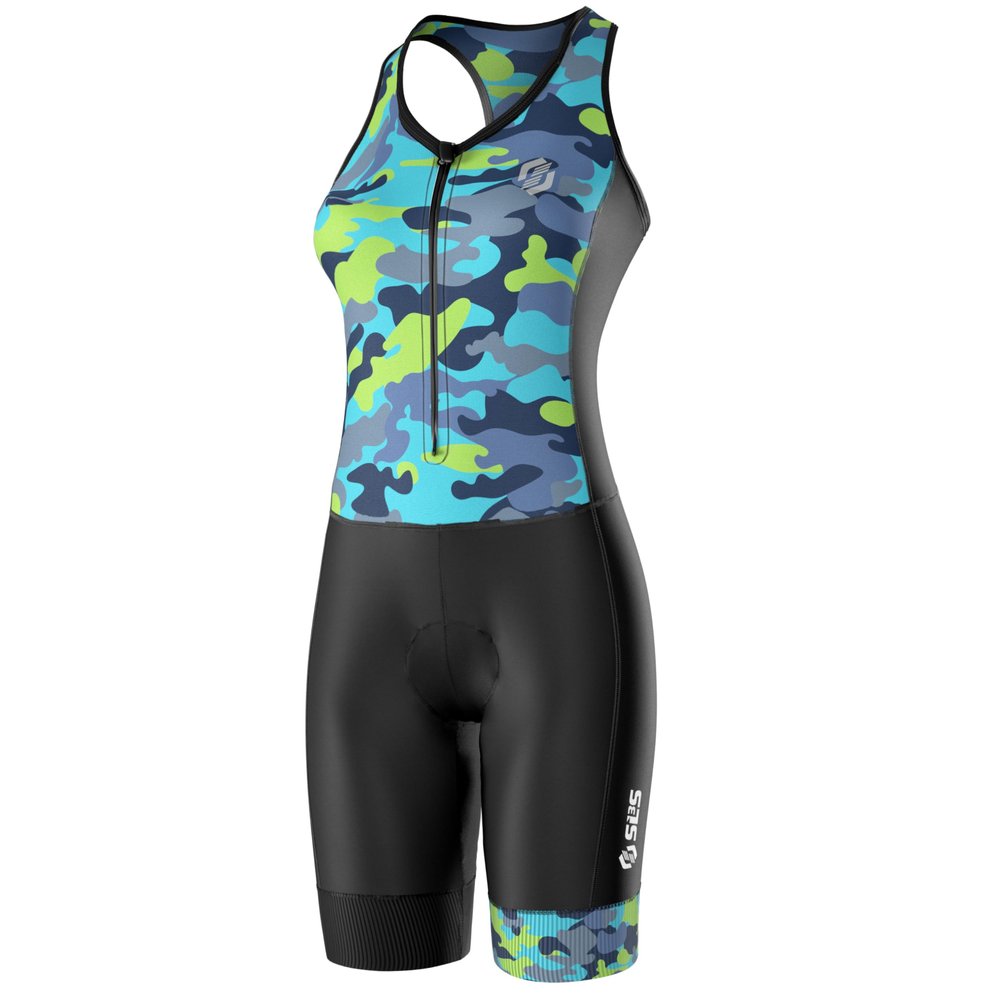 SLS3 Triathlon Suits Women - One Piece Tri Suit Women - Pro Womens Triathlon Suit - Premium Trisuit, No Shelf Bra (Black/Tropical Camo, X-Small)