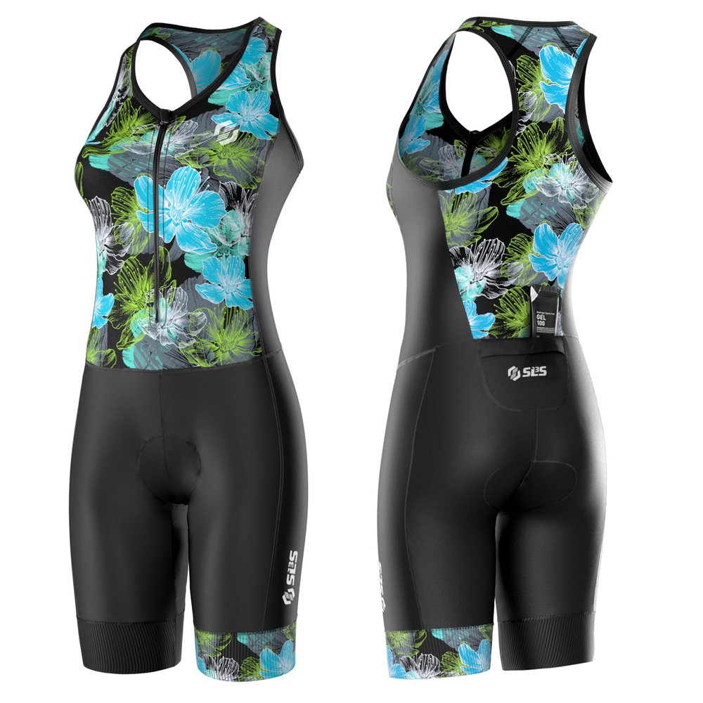 SLS3 Triathlon Suits Women Pro Trisuit, Black/Ocean Blooms, X-Small