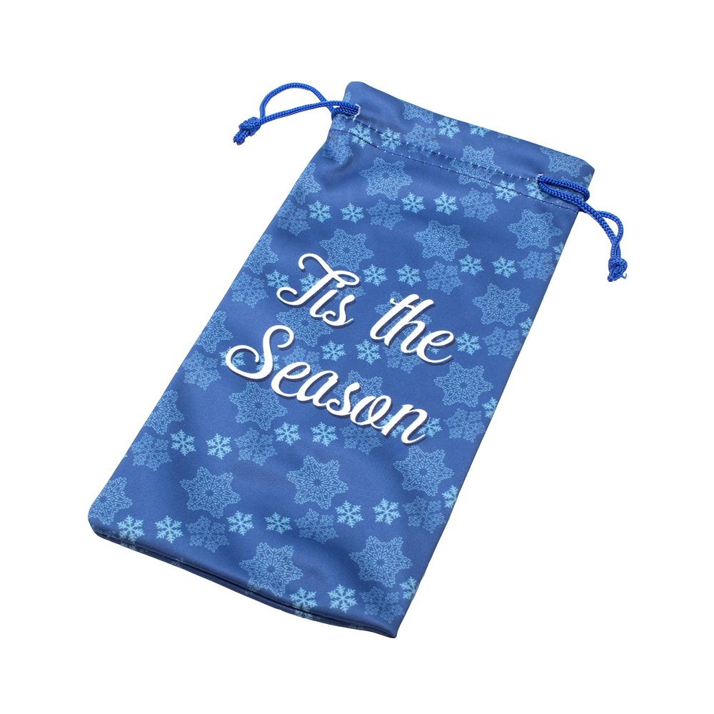 Calabria Christmas Holiday Drawstring Microfiber Eyeglass/Sunglass Soft Cases in Blue-Snowflake