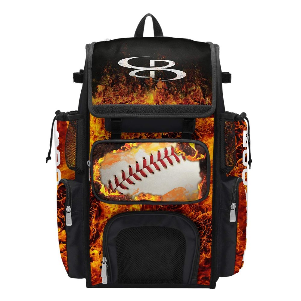 Boombah Superpack Bat Bag - Backpack Version (no wheels) - Holds 4 Bats - Fire Ball Black/Orange/White