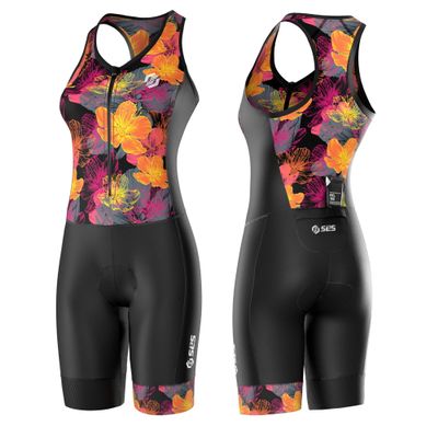 SLS3 Triathlon Suits Women - One Piece Tri Suit Women - Pro Womens Triathlon Suit - Premium Trisuit, No Shelf Bra (Black/Sunrise Blooms, X-Small)