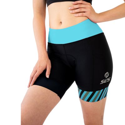 SLS3 Triathlon Shorts Women - Super Comfy 6" Tri Shorts Women Triathalon Short - Slim Athletic Fit Womens Tri Shorts FRT, Padded, 2 Pockets (Black/Martinica Blue, Small)