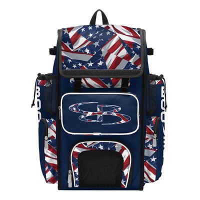 Boombah Superpack Bat Bag - Backpack Version (no wheels) - Holds 4 Bats - USA Independence Navy/Red/White