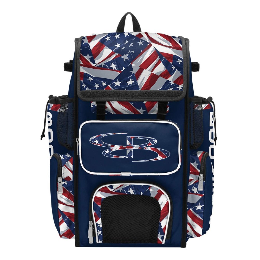 Boombah Superpack Bat Bag - Backpack Version (no wheels) - Holds 4 Bats - USA Independence Navy/Red/White