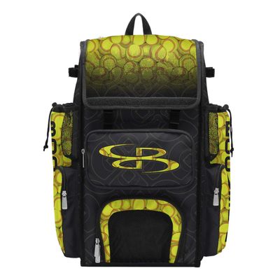 Boombah Superpack Bat Bag - Backpack Version (no wheels) - Holds 4 Bats - Softball Black/Optic Yellow/Red