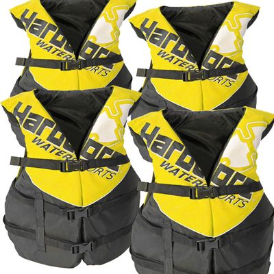 4 Pack Hardcore Coast Guard Type III PFD for Adults; Life Jacket Paddle Vest for Adults; Life Vest Flotation Device; Jet ski, Wakeboard, Kayak; Extra Life Jacket for Pontoon Boat Yellow