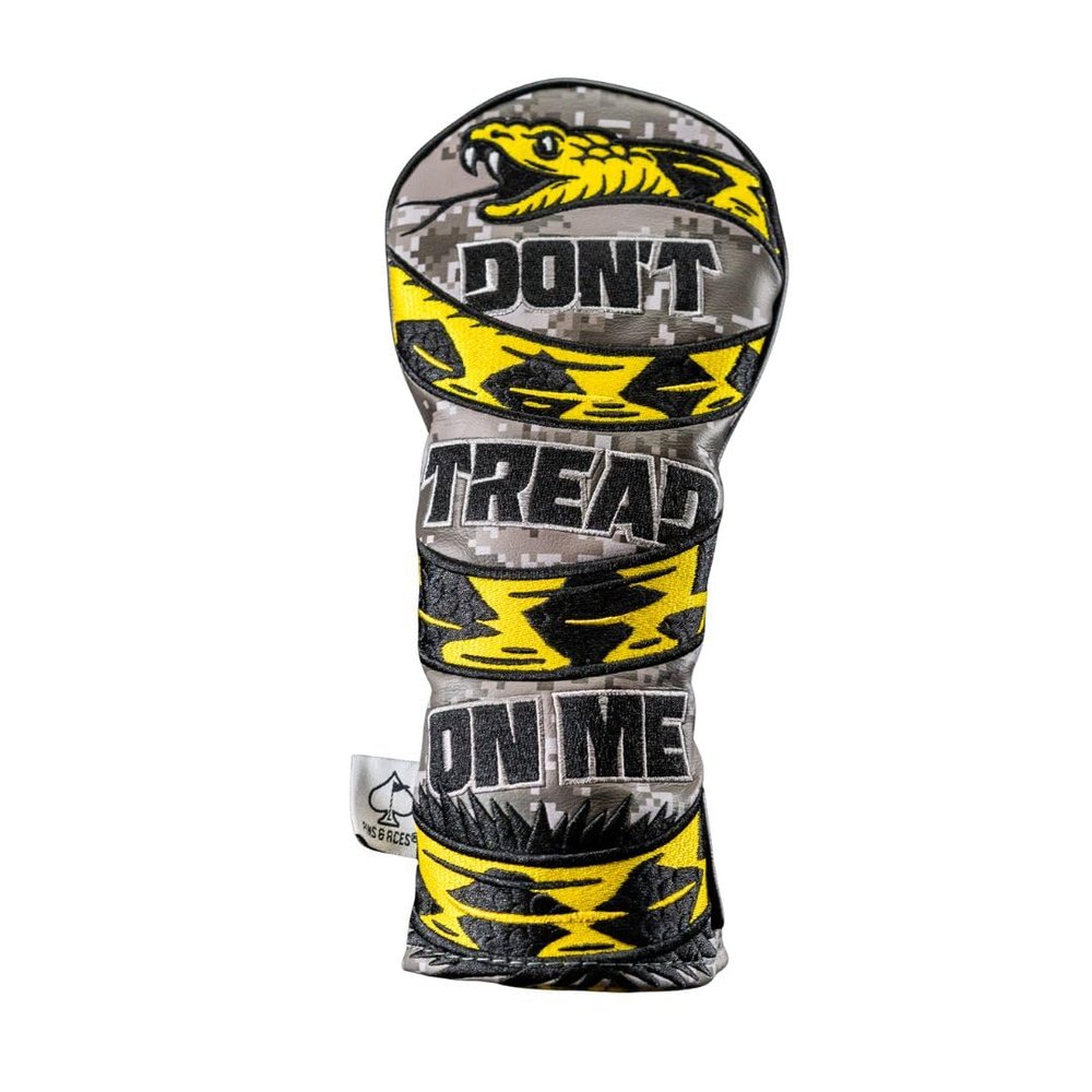 Pins & Aces Golf Co. Dont Tread On Me Premium Driver Headcover - Quality Leather, Hand-Made 1 Wood Head Cover - Style and Customize Your Golf Bag - Tour Inspired, American, Patriotic Classic Design