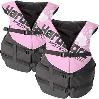 2 Pack Hardcore Coast Guard Type III PFD for Adults; Life Jacket Paddle Vest for Adults; Life Vest Flotation Device; Jet ski, Wakeboard, Kayak; Extra Life Jacket for Pontoon Boat Pink