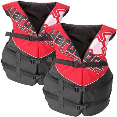 2 Pack Hardcore Coast Guard Type III PFD for Adults; Life Jacket Paddle Vest for Adults; Life Vest Flotation Device; Jet ski, Wakeboard, Kayak; Extra Life Jacket for Pontoon Boat Red