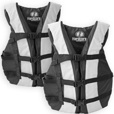 Hardcore Life Jacket 2 Pack Paddle Vest for Adults; Coast Guard Approved Type III PFD Life Vest Flotation Device; Jet ski, Wakeboard, Kayak; Ideal Extra Pontoon Boat Life Jacket White