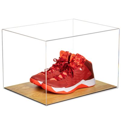 Better Display Cases Acrylic Extra Large Shoe Display Case for Basketball Shoe, Hightop, Soccer & Football Cleats with Wood Base (A014-C-WB)