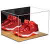 Better Display Cases Acrylic Extra Large Shoe Display Case for Basketball Shoe, Hightop, Soccer & Football Cleats with Mirror and Wood Base (A014-M-WB)