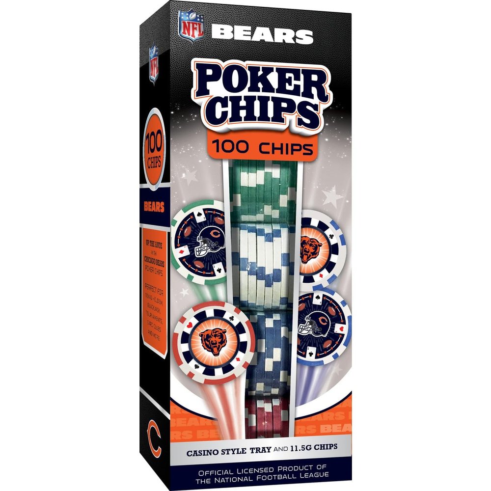 Masterpieces Unisex-Adult Poker Chips - 100 Chicago Bears NFL Casino Style Chips