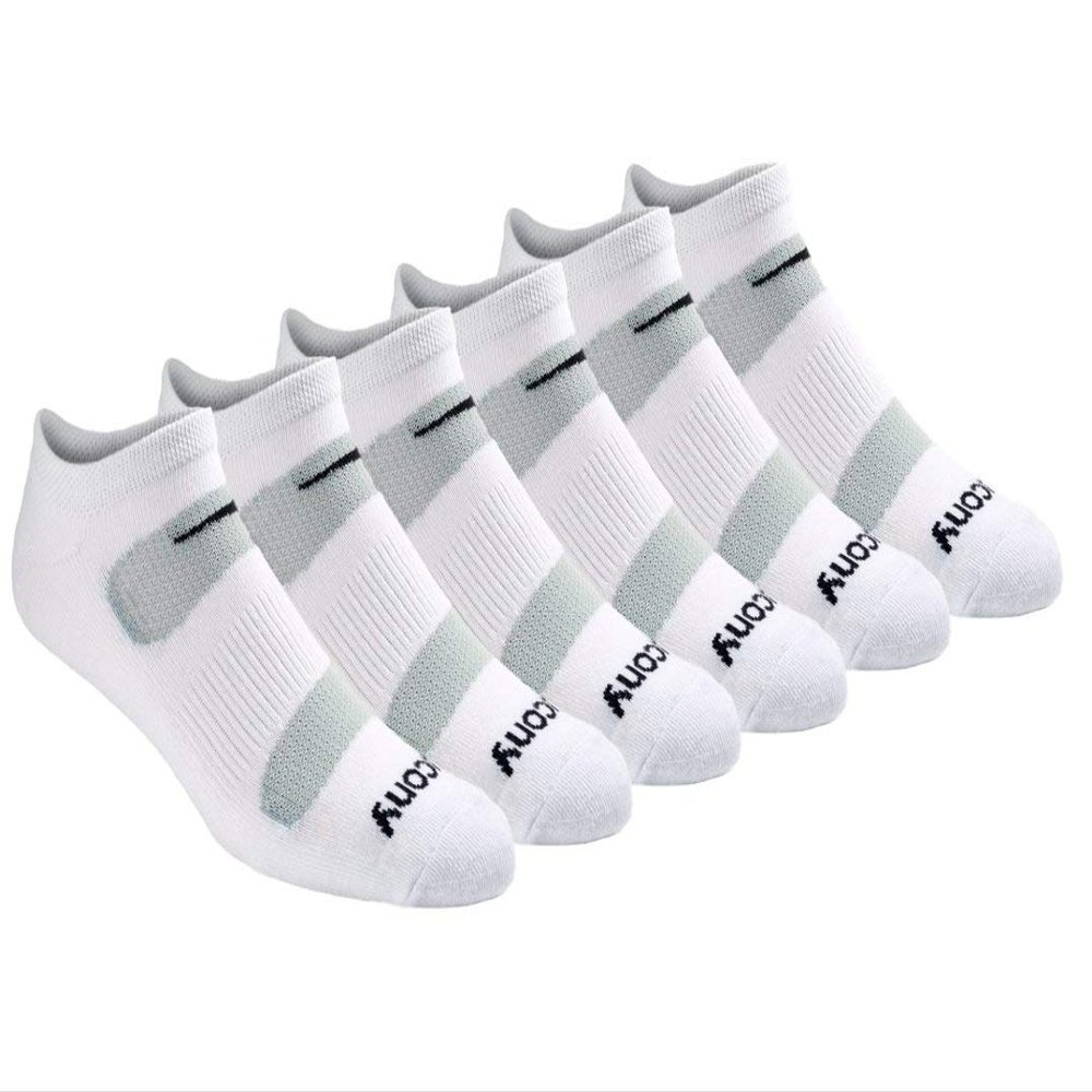 Saucony Men's RunDry Mesh Ventilating Comfort Fit Performance No-Show Socks, Available in M-XXL (6, 12, 18, White (6 Pairs), XX-Large