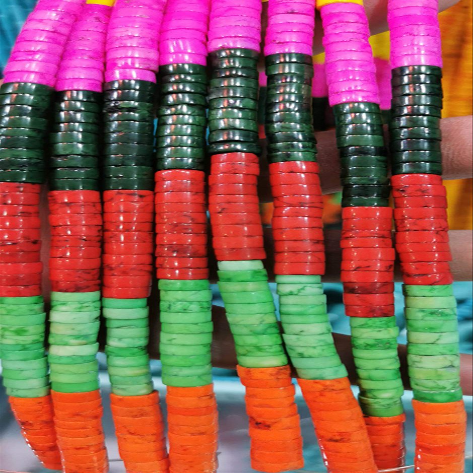 100pcs 6mm Fashion Jewelry Mixed Multi Color Turquoise Gemstone Heishi Slice Rondelle Wheel Loose Beads 16inch
