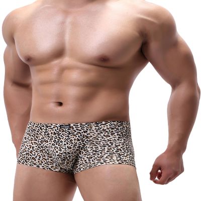 iKingksy Men's Leopard Boxer Briefs Pouch Trunk Underwear Low Rise Mens Under Panties (X-Large, Leopard)