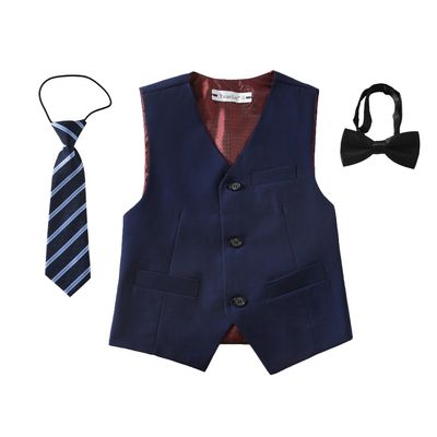 YuanLu Vest for Boys 3 Piece Formal Silm Fit with Tie and Bowtie Blue Size 10