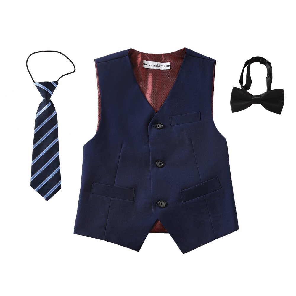 YuanLu Vest for Boys 3 Piece Formal Silm Fit with Tie and Bowtie Blue Size 10