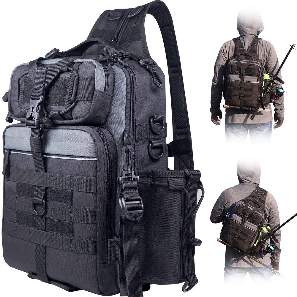 BLISSWILL Fishing Backpack Outdoor Tackle Bag Large Tackle Bag Water-Resistant Backpack with Rod Holder Shoulder Backpack Fishing Gifts for men