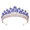 1pc Golden Blue Rhinestone Crown Leaf Shape Tiara Vintage Queen Crown for Wedding Birthday Party view 1