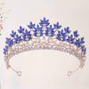 1pc Golden Blue Rhinestone Crown Leaf Shape Tiara Vintage Queen Crown for Wedding Birthday Party view 2