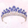 1pc Golden Blue Rhinestone Crown Leaf Shape Tiara Vintage Queen Crown for Wedding Birthday Party view 3