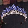 1pc Golden Blue Rhinestone Crown Leaf Shape Tiara Vintage Queen Crown for Wedding Birthday Party view 4