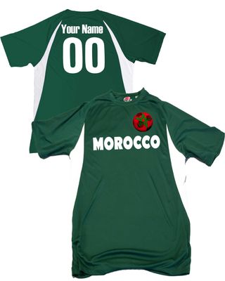 Custom Morocco Soccer Ball 1 Jersey Youth Large in Dark Green and White