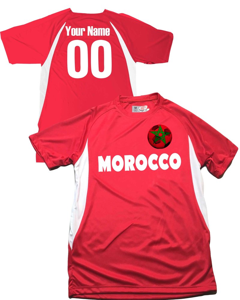 Custom Morocco Soccer Ball 1 Jersey Youth Medium in Scarlet Red and White