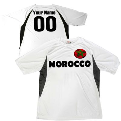 Custom Morocco Soccer Ball 1 Jersey Adult X-Large in White and Black