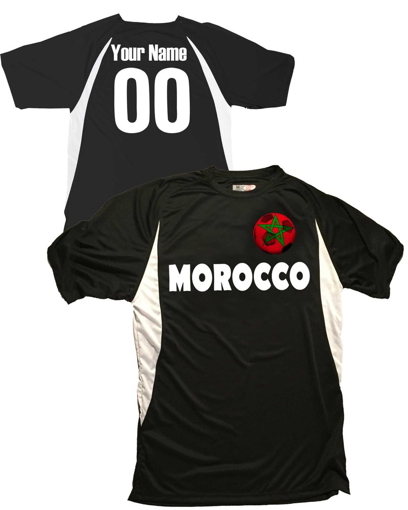 Custom Morocco Soccer Ball 1 Jersey Youth Medium in Black and White