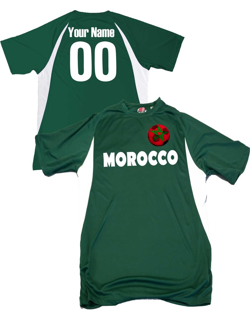Custom Morocco Soccer Ball 1 Jersey Youth Medium in Dark Green and White