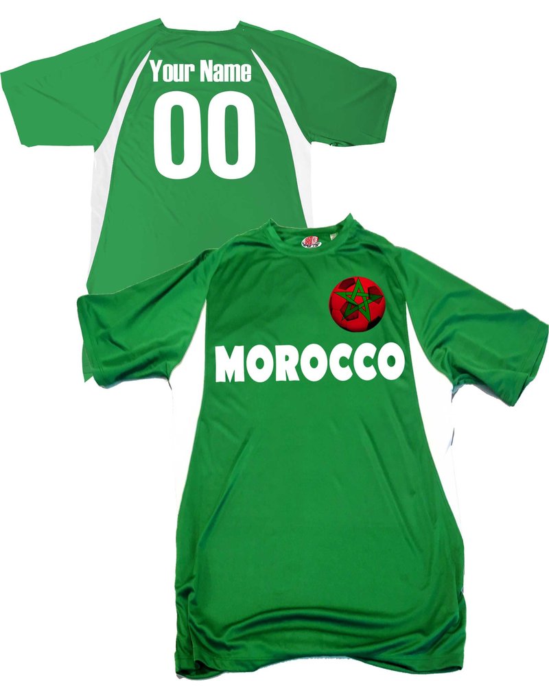Custom Morocco Soccer Ball 1 Jersey Youth Medium in Kelly Green and White