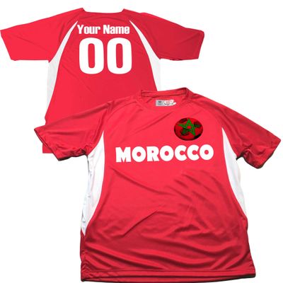 Custom Morocco Soccer Ball 1 Jersey Adult 3X-Large in Scarlet Red and White