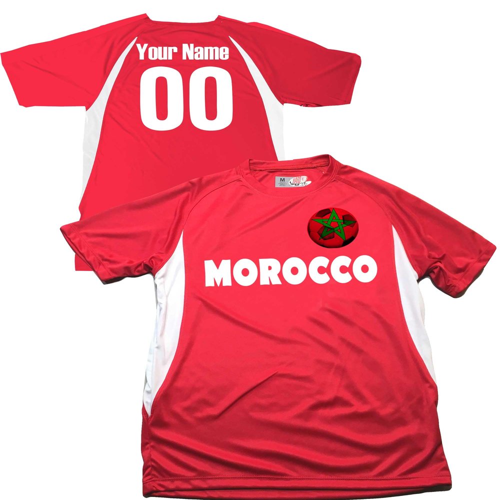 Custom Morocco Soccer Ball 1 Jersey Adult 3X-Large in Scarlet Red and White