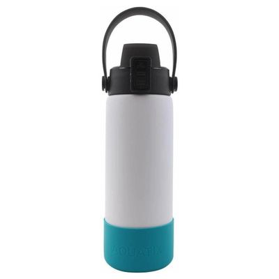Aquatix Double Wall Insulated 21 Ounce White Bottle with Silicon Shock Scratch and Dent Resistant Boot (Turquoise)