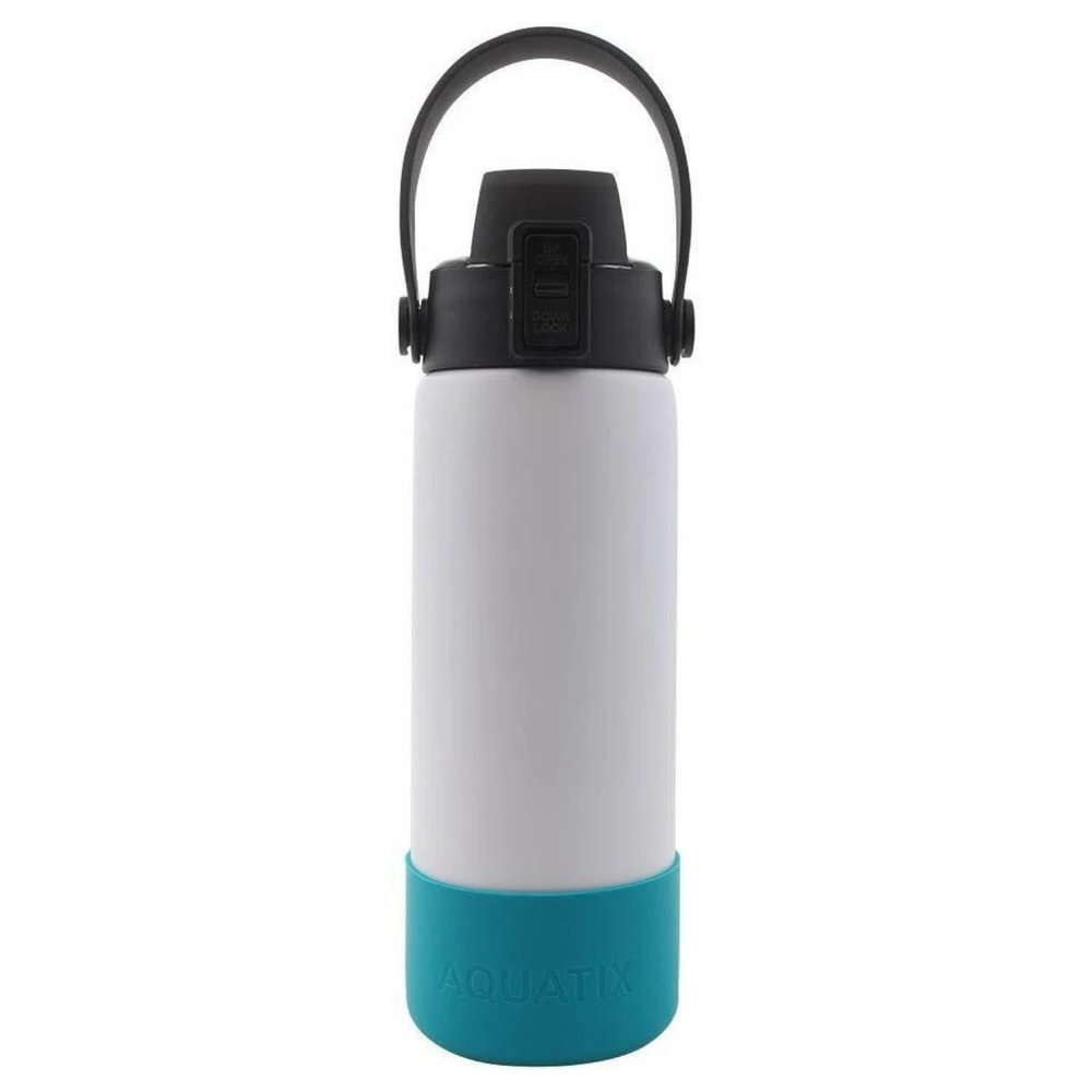 Aquatix Double Wall Insulated 21 Ounce White Bottle with Silicon Shock Scratch and Dent Resistant Boot (Turquoise)