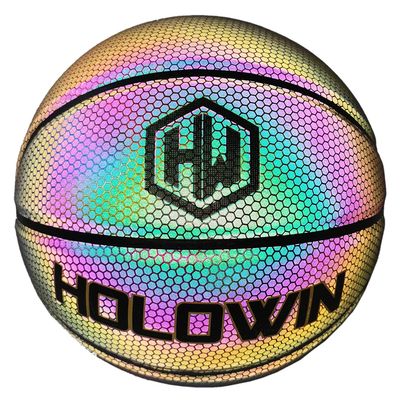 HW HOLOWIN Reflective Glowing Holographic Luminous Basket Ball for Night Game, Perfect HoloHoops Toys (Reflective Black, Size 7)