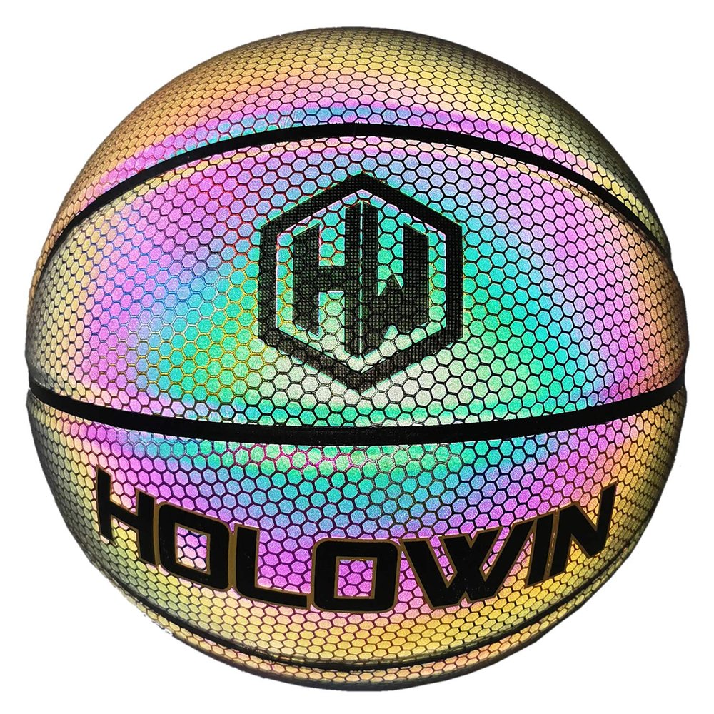 HW HOLOWIN Reflective Glowing Holographic Luminous Basket Ball for Night Game, Perfect HoloHoops Toys (Reflective Black, Size 7)