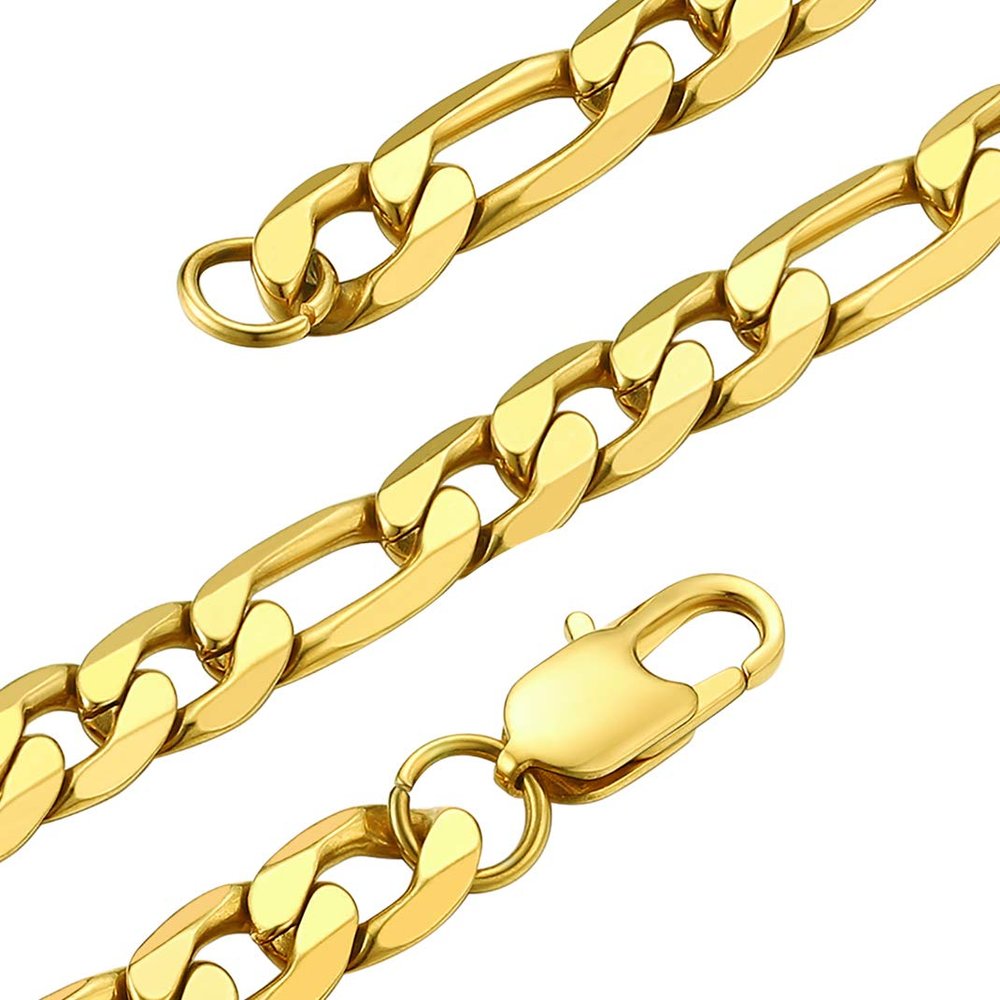 9mm Gold Chain for Women, Hip hop Jewelry Thick Chunky Figaro Chain Necklace, Never Fade,18 inches