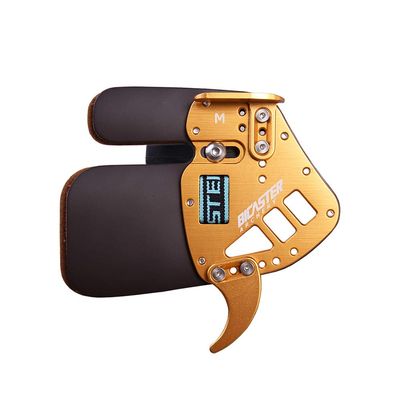 BICASTER Archery Finger Tab Guard Protection Genuine Leather + Aluminum for Tradition Bow Hunting Shooting Arrow (Gold, Medium)